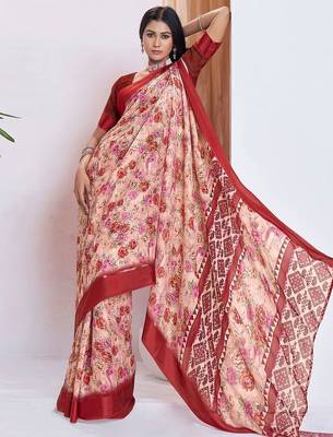 maroon floral printed pure georgette ready to wear saree 3