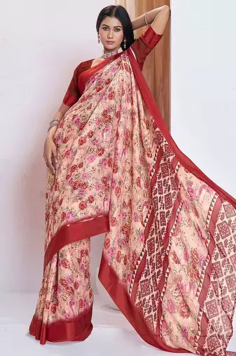 maroon floral printed pure georgette ready to wear saree