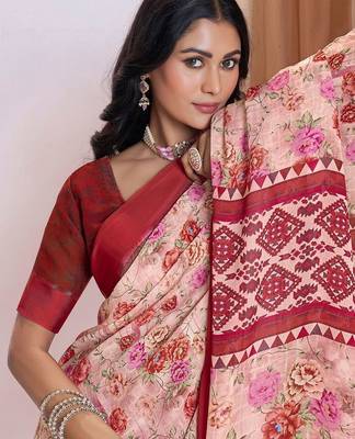 maroon floral printed pure georgette ready to wear saree 4