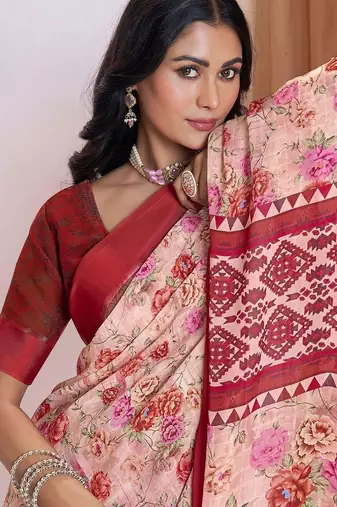maroon floral printed pure georgette ready to wear saree
