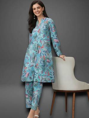 workwear women printed kurta with trousers 1