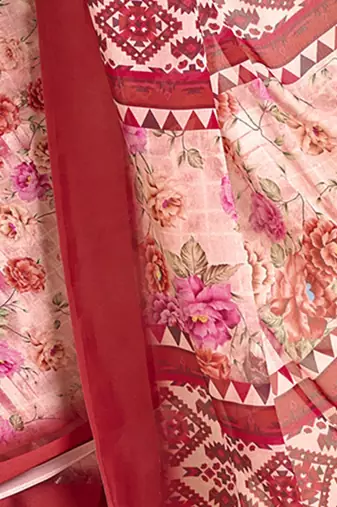 maroon floral printed pure georgette ready to wear saree