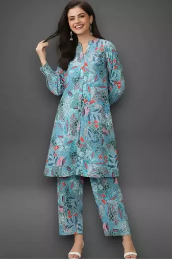 workwear women printed kurta with trousers