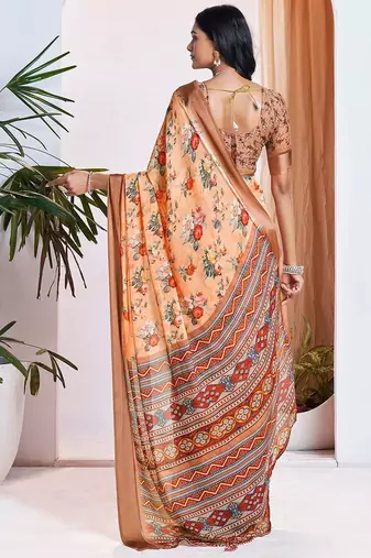 orange floral printed pure georgette ready to wear saree