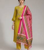 structured women embroidered kurta with trousers with dupatta