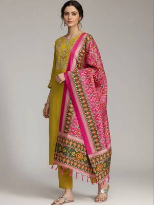 structured women embroidered kurta with trousers with dupatta 4