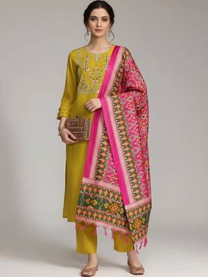 structured women embroidered kurta with trousers with dupatta 5