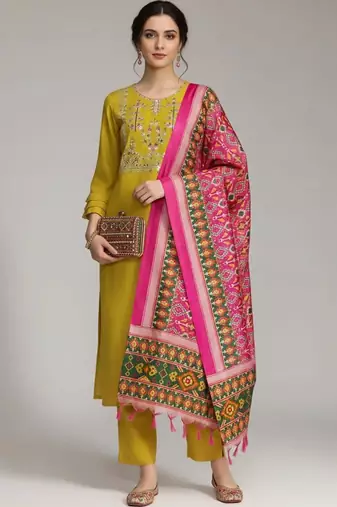 structured women embroidered kurta with trousers with dupatta