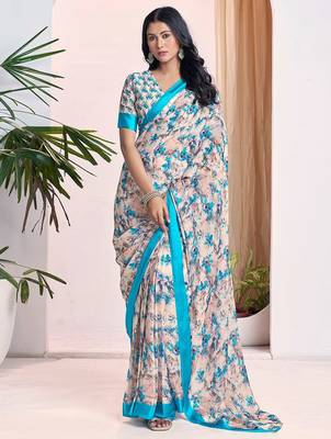 off_white floral pure georgette ready to wear saree 1
