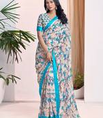 off_white floral pure georgette ready to wear saree