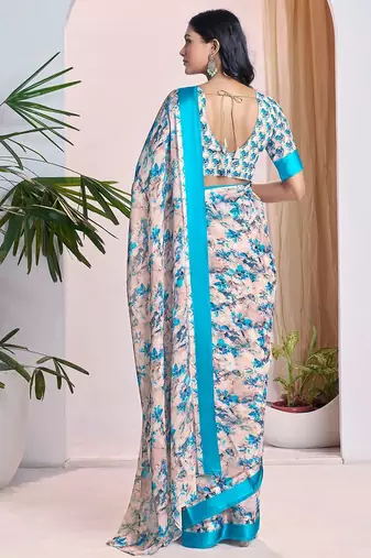 off_white floral pure georgette ready to wear saree