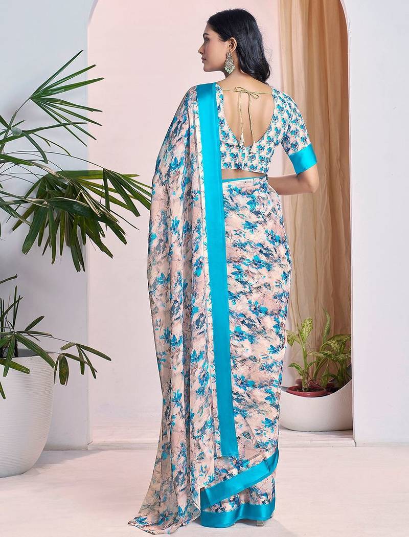 off_white floral pure georgette ready to wear saree