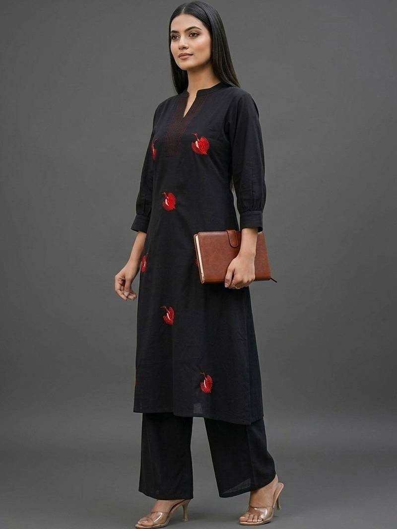 everyday workwear women embroidered kurta with palazzos