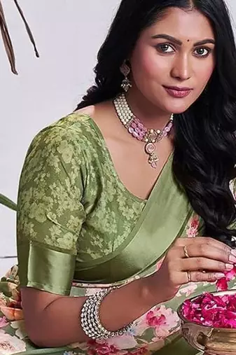 green floral printed pure georgette ready to wear saree