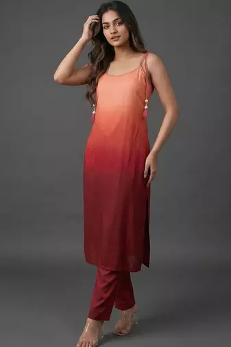structured women dyed kurta with trousers