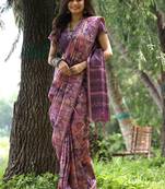 Purple ethnic motifs zari silk blend tussar saree