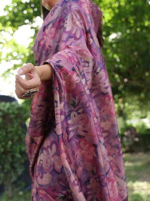 Purple ethnic motifs zari silk blend tussar saree 4