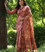 Peach silk blend tussar saree