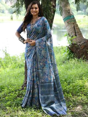 blue silk blend tussar saree 1