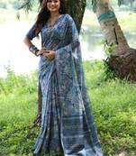 blue silk blend tussar saree