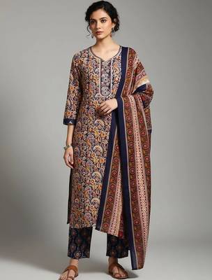 workwear women printed kurta with trousers with dupatta 1