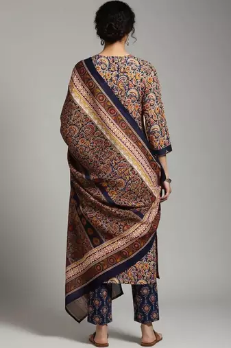 workwear women printed kurta with trousers with dupatta