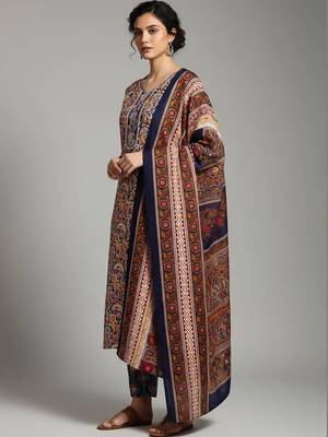 workwear women printed kurta with trousers with dupatta 3