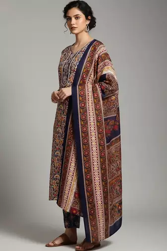workwear women printed kurta with trousers with dupatta