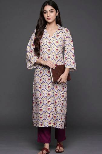 formal women printed kurta with trousers
