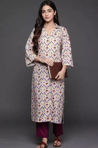 formal women printed kurta with trousers