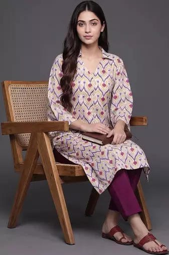 formal women printed kurta with trousers