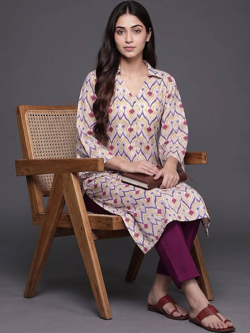 formal women printed kurta with trousers