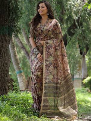 Brown silk blend tussar saree 1