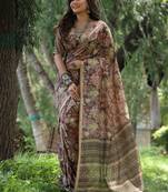 Brown silk blend tussar saree