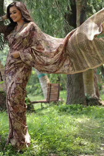 Brown silk blend tussar saree