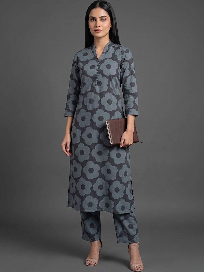 tailored women printed kurta with trousers