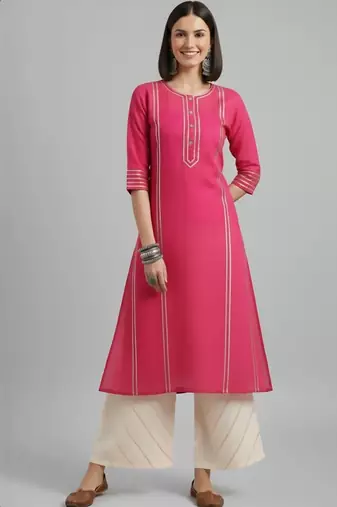 women striped regular cotton kurta with palazzos