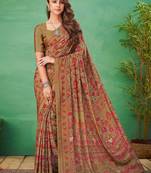 beige ethnic motifs printed poly crepe bagru saree