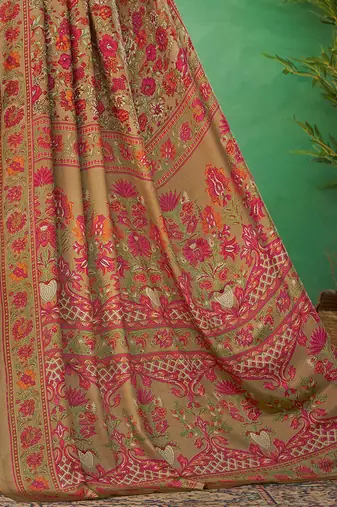 beige ethnic motifs printed poly crepe bagru saree
