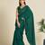 green green & silver-toned embellished satin saree