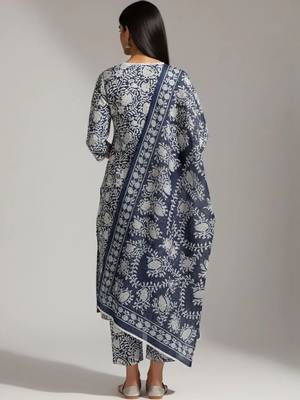 workwear women printed kurta with trousers with dupatta 3