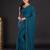 teal teal & gold-toned embellished satin saree