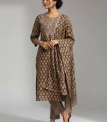 tailored women printed kurta with trousers with dupatta