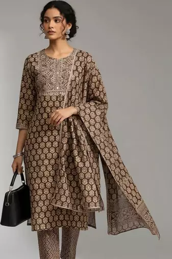 tailored women printed kurta with trousers with dupatta