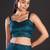 teal teal & gold-toned embellished satin saree