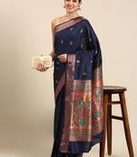 navy_blue ethnic motifs silk blend paithani saree