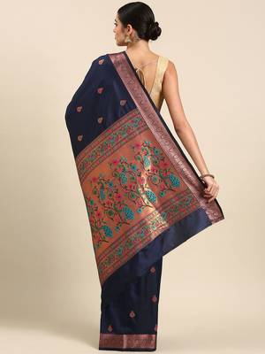 navy_blue ethnic motifs silk blend paithani saree 3