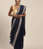 navy_blue navy blue sequinned embroidered border organza saree