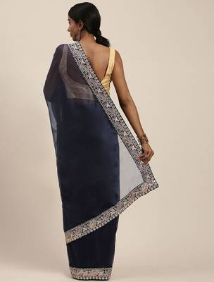 navy_blue navy blue sequinned embroidered border organza saree 2