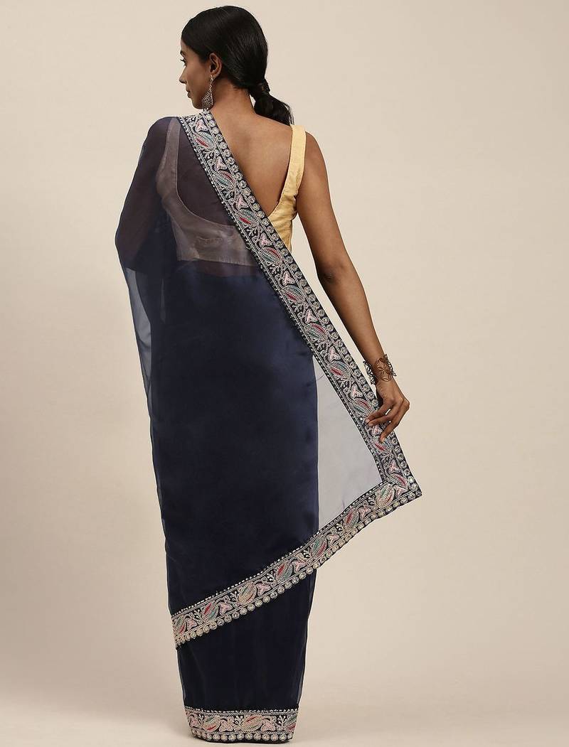 navy_blue navy blue sequinned embroidered border organza saree